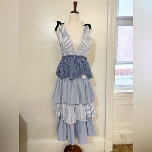 Nordstrom Styler Keeper Blue and White Tiered Midi Dress